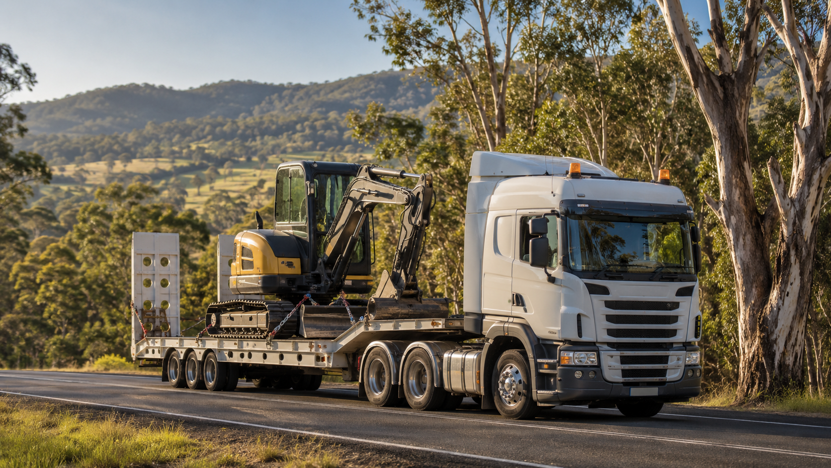 Heavy transport travelling through regional Southeast Queensland.